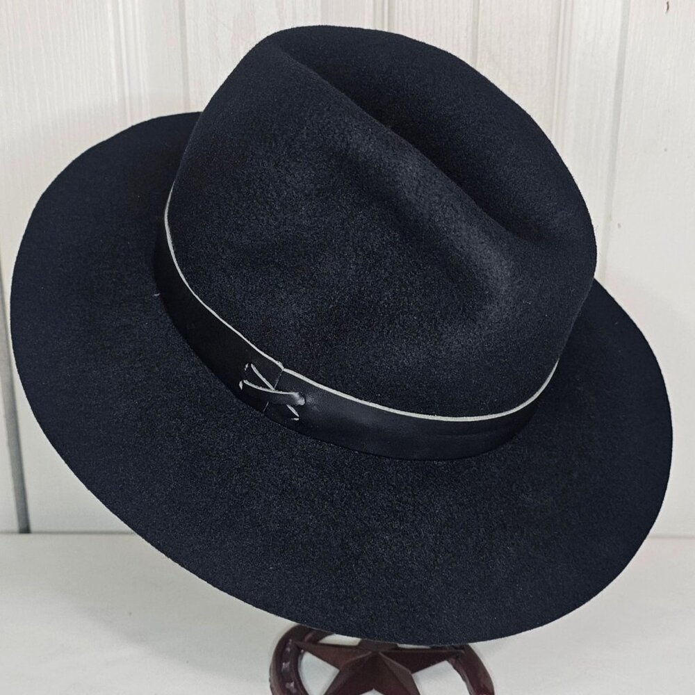 Hat Attack Women's Black Wool Felt Wide Brim Fedora Bucket Hat Floppy Winter USA